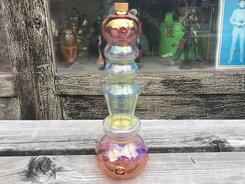 新品 Send Up Art Glass Incense Burner/Stand Pole Gold & Silver