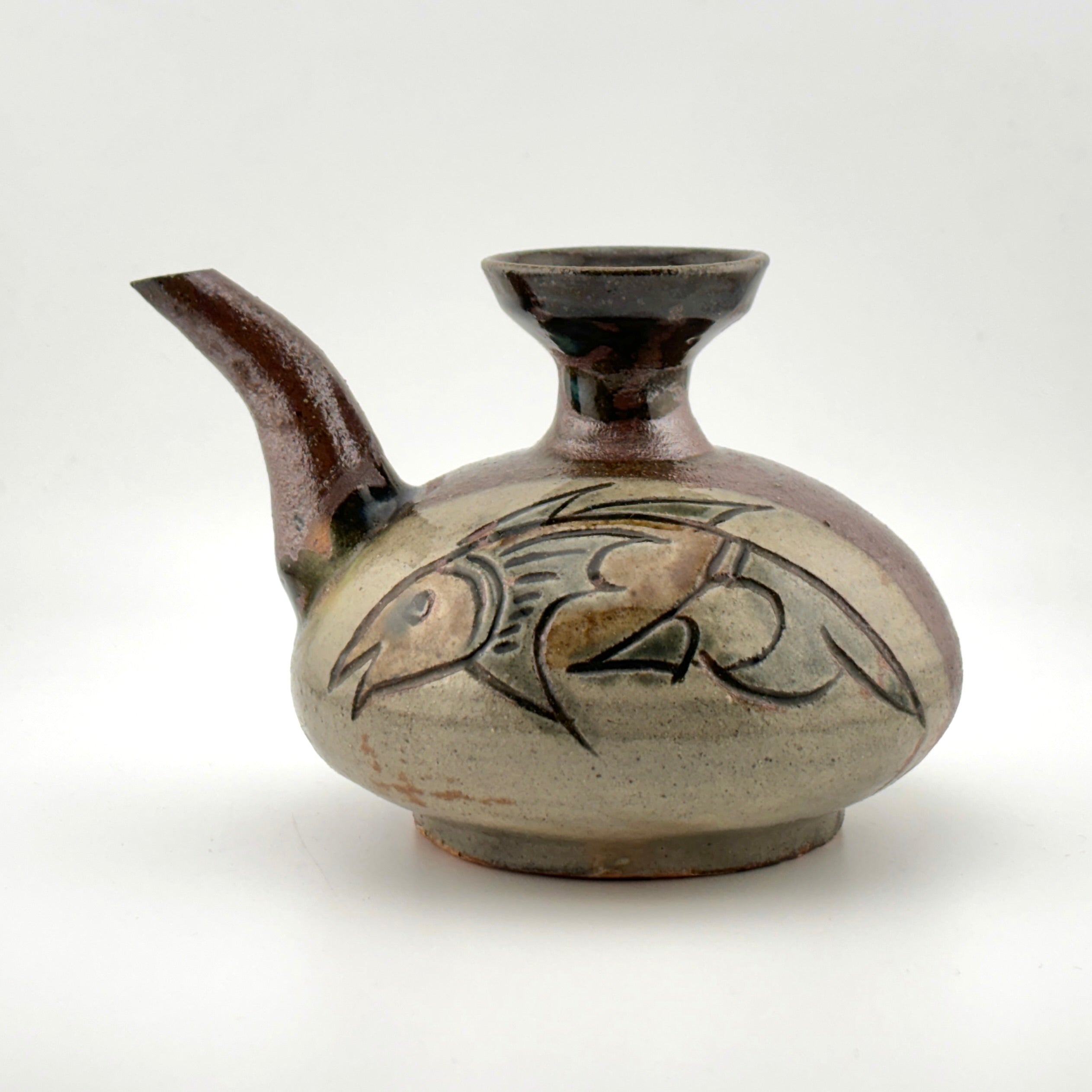 琉球壺屋焼 登り窯 金城敏幸 窓絵双魚文抱瓶（大） 琉球壺屋焼 登り窯