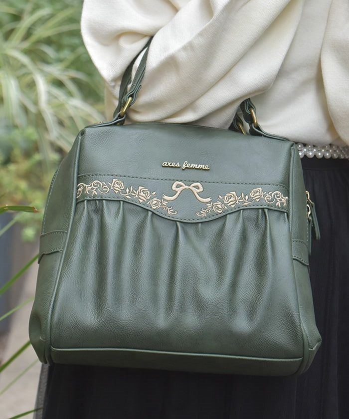 Embroidery Design Gather Boston Bag – axes femme from JAPAN