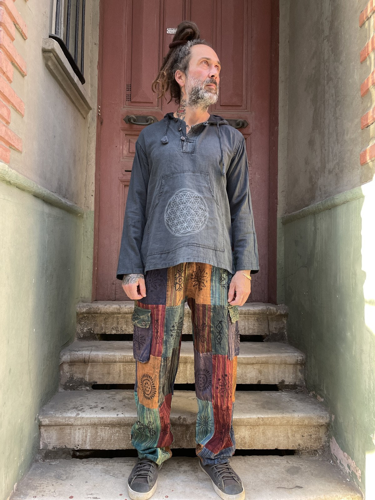 Unisex Nepal Patchwork Yeşil Toprak Pantolon – Boho Yaşam