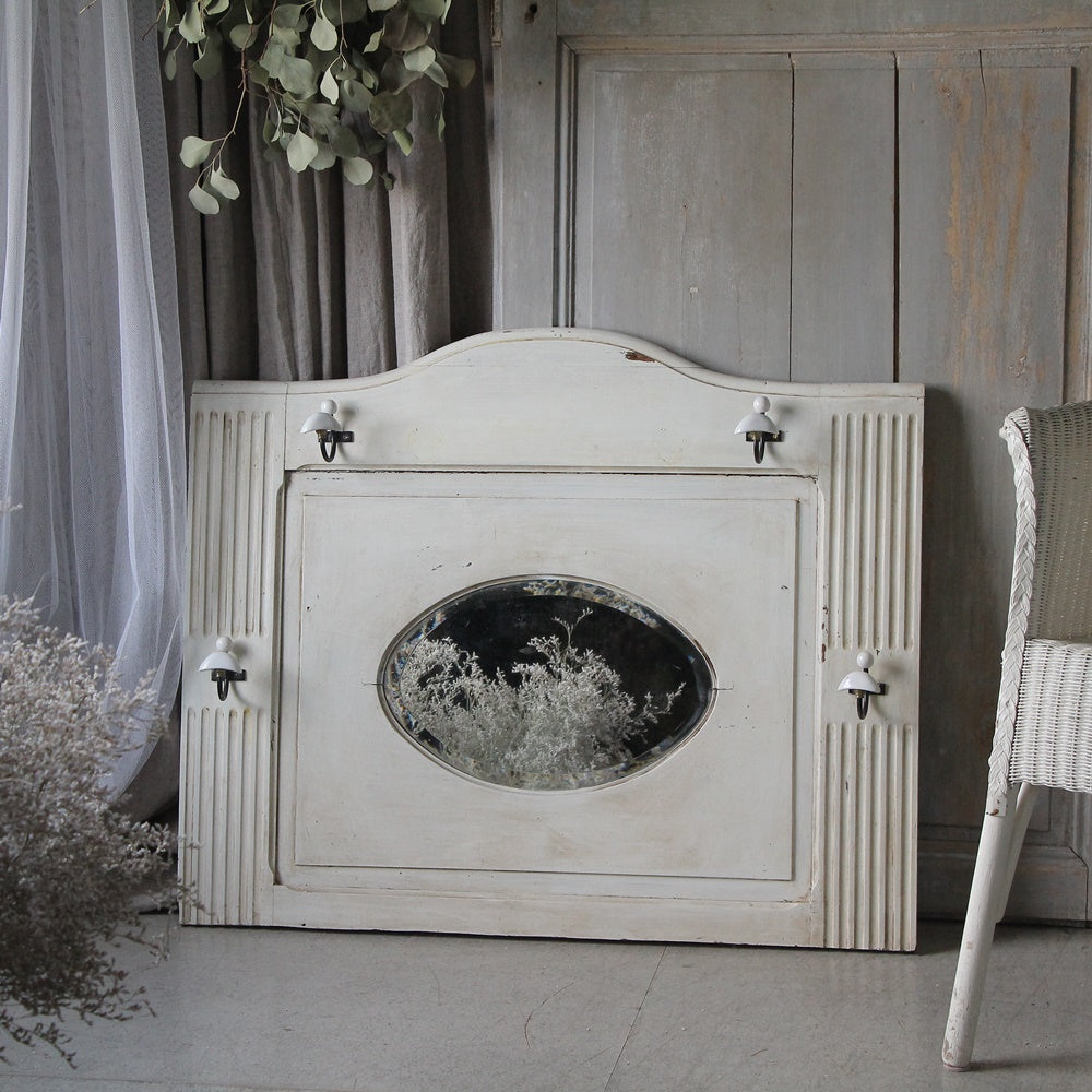 陶器のフック付き壁掛けミラー（鏡） フランスアンティークインテリア