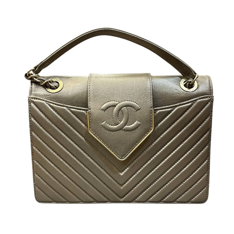 シャネル CHANEL Vステッチ フラップチェーンバッグ ブロンズ ゴールド