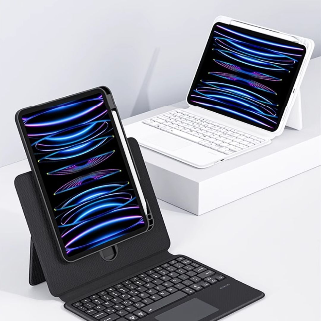 iPad用 キーボード付きケース 一体型／着脱式 選択可能 高さ調節 360