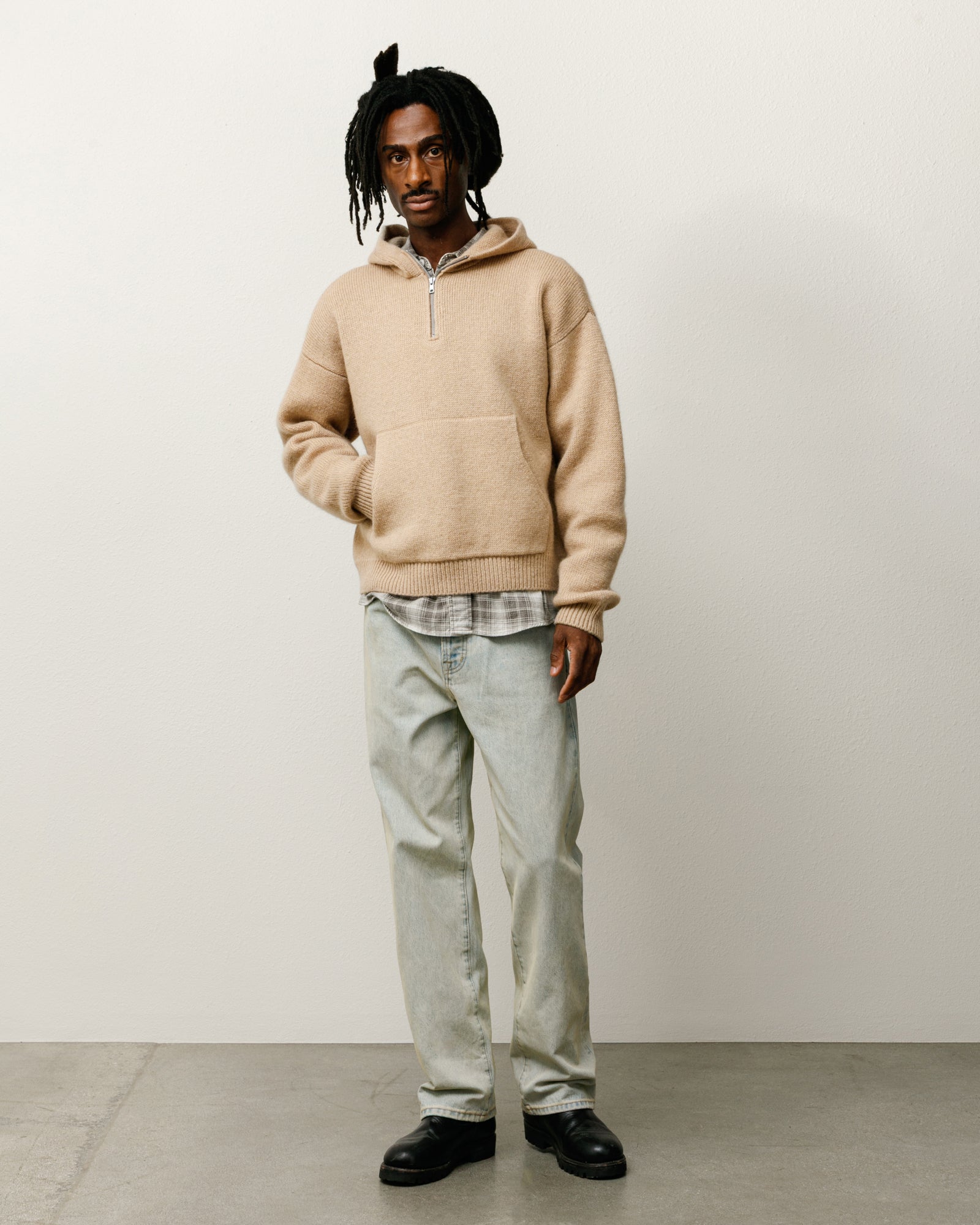 Quarter Zip Knit Hoodie – Tan | Tops & Knits | Stüssy Japan