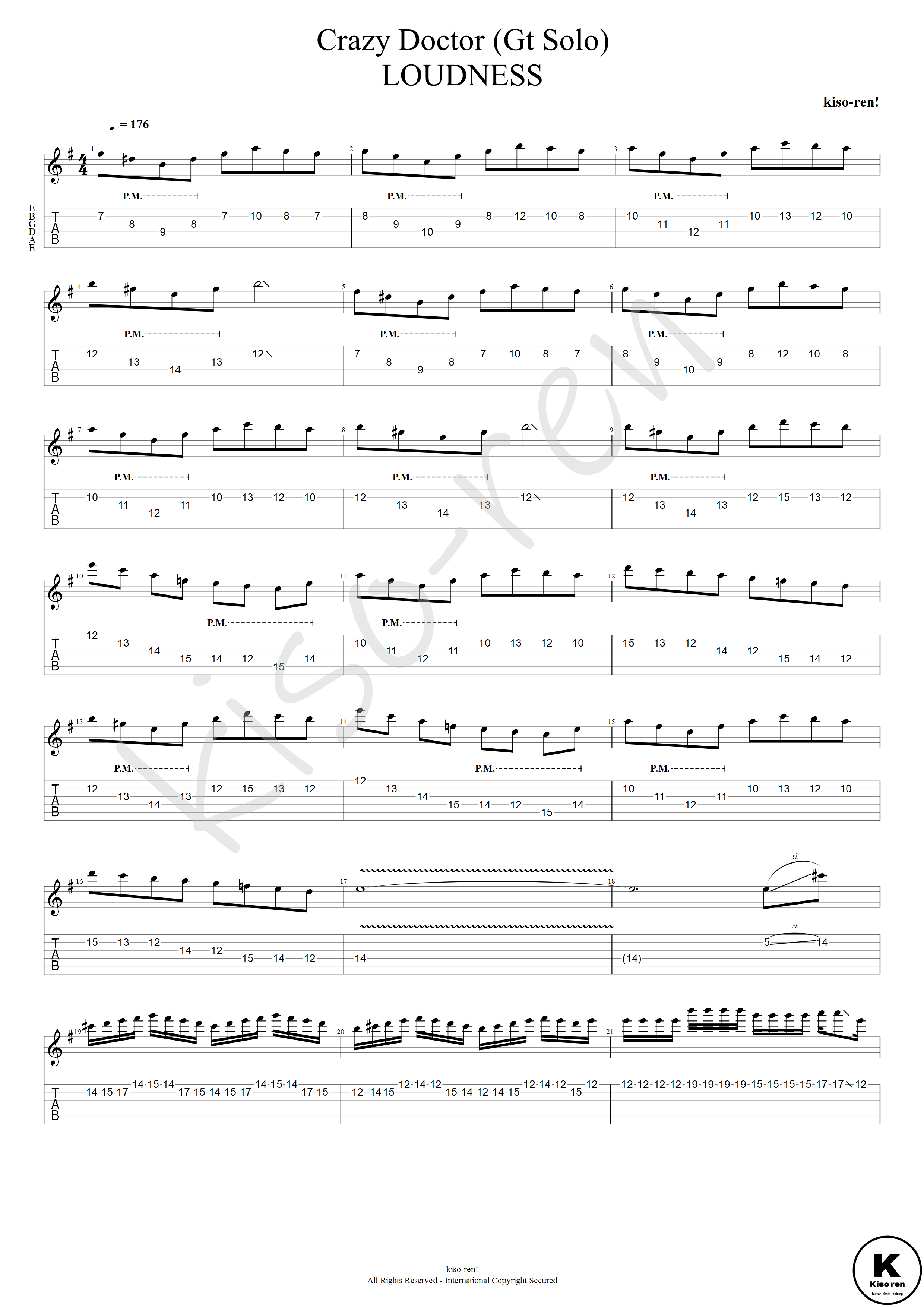 CRAZY DOCTOR ギターソロ TAB - LOUDNESS 高崎晃 Guitar Solo