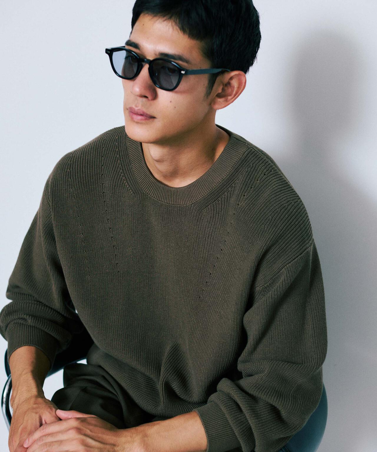 マーセライズコットン 畦クルーネックニット