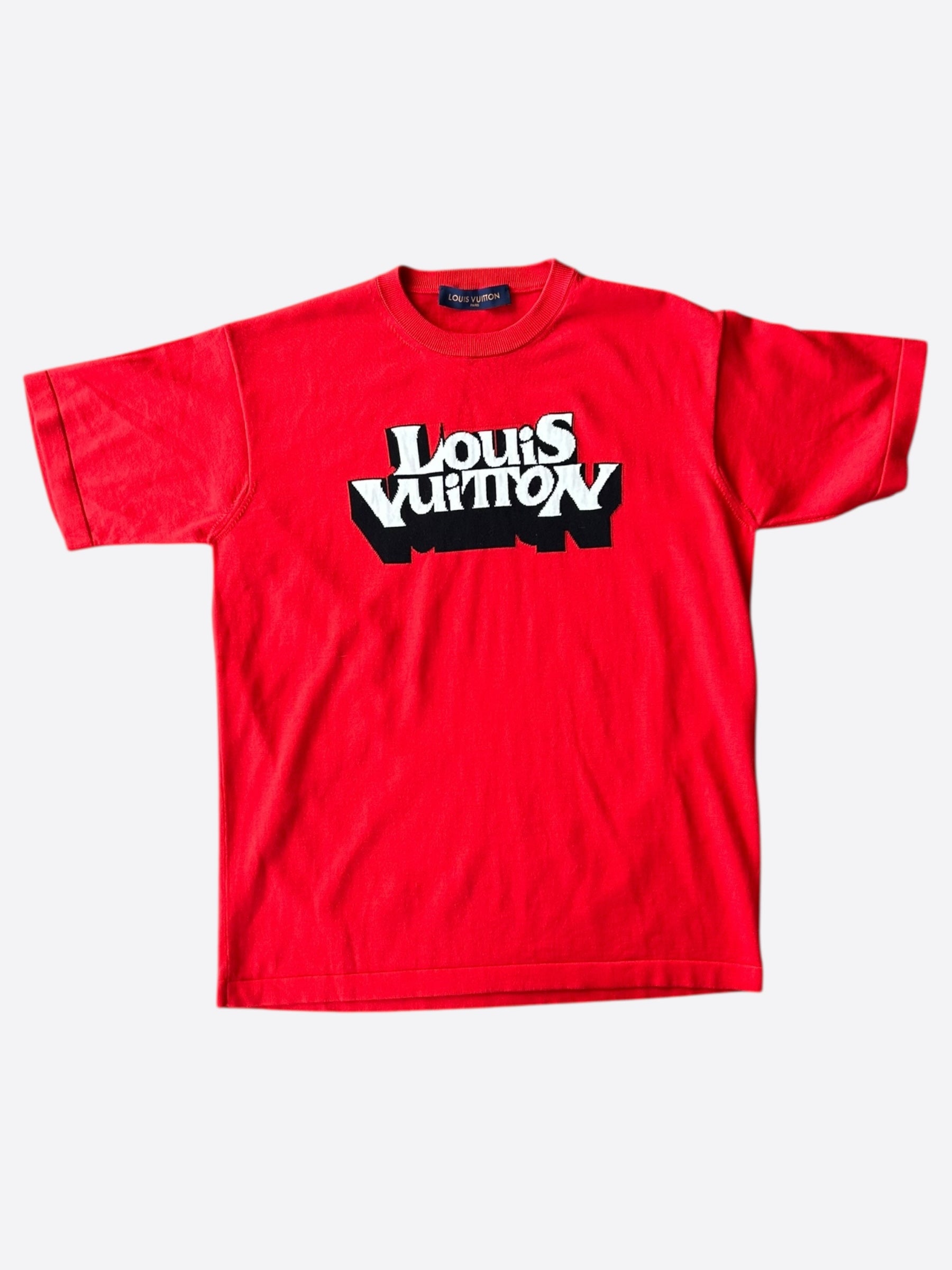 Louis Vuitton Red & White Graphic Logo Intarsia T-Shirt – Savonches