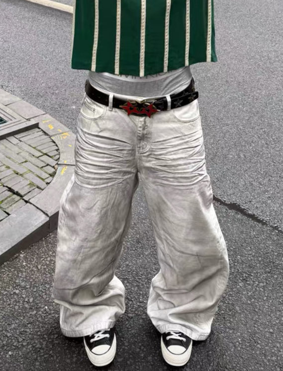 JCAESAR Distressed White Wide-Leg Denim – SELFISH