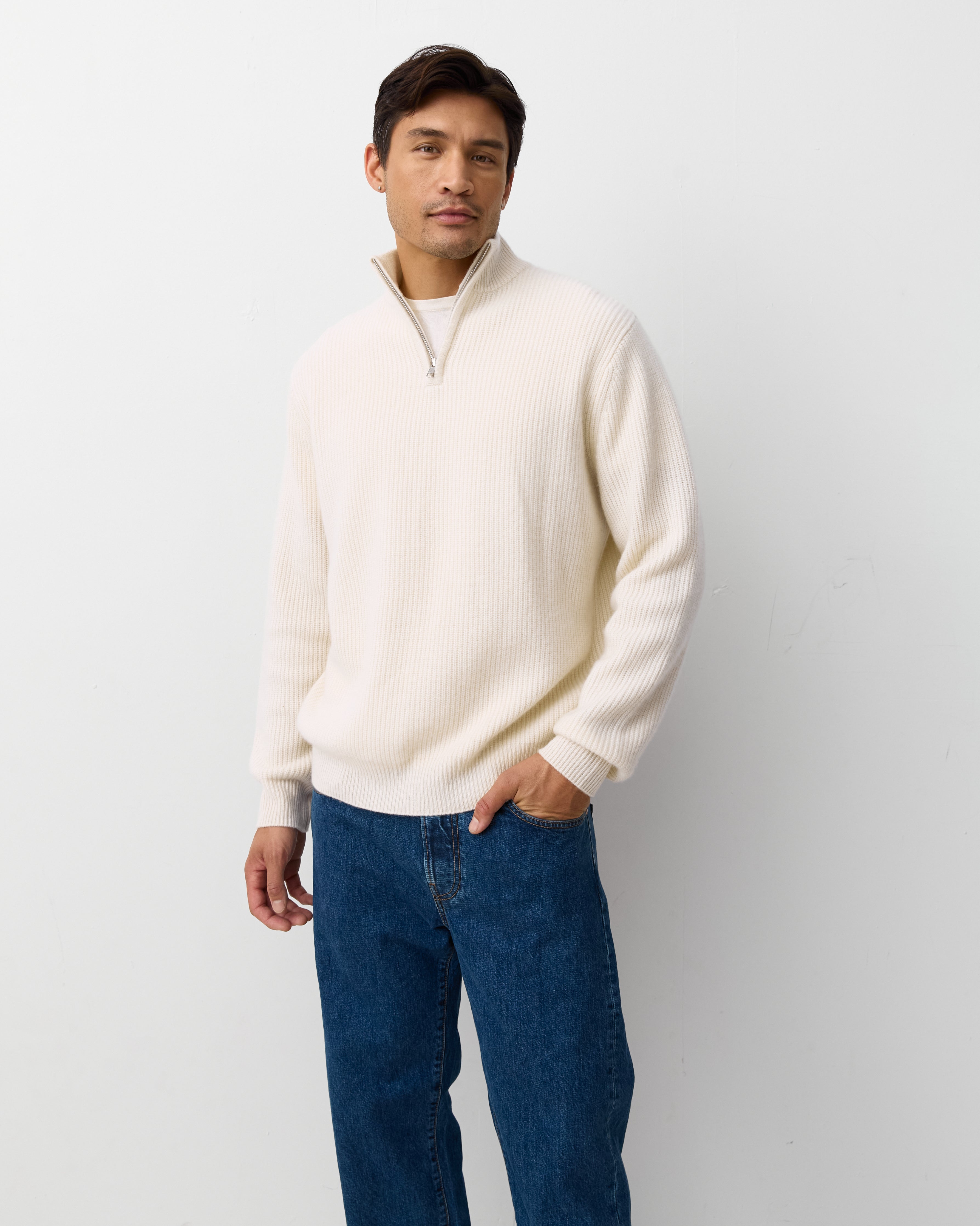 THE FISHERMAN ZIP SWEATER - ECO WHITE – THE CURATED