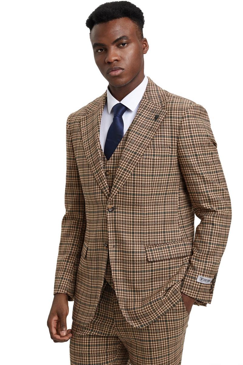 Men's Stacy Adams Vested Modern Fit Houndstooth Glen Plaid Suit in