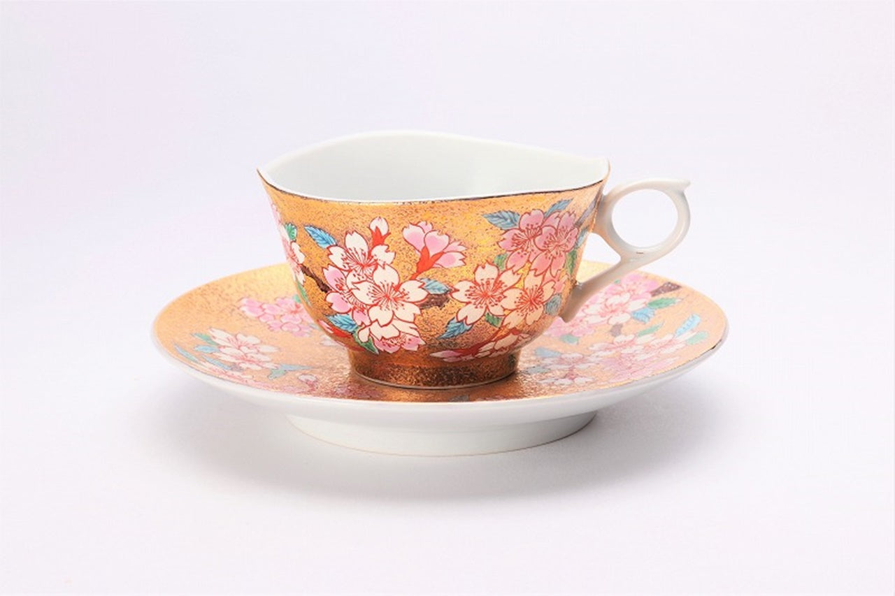 カフェ用品 「コーヒー碗 金彩 桜 木箱付」 金龍窯 江口天童 有田焼