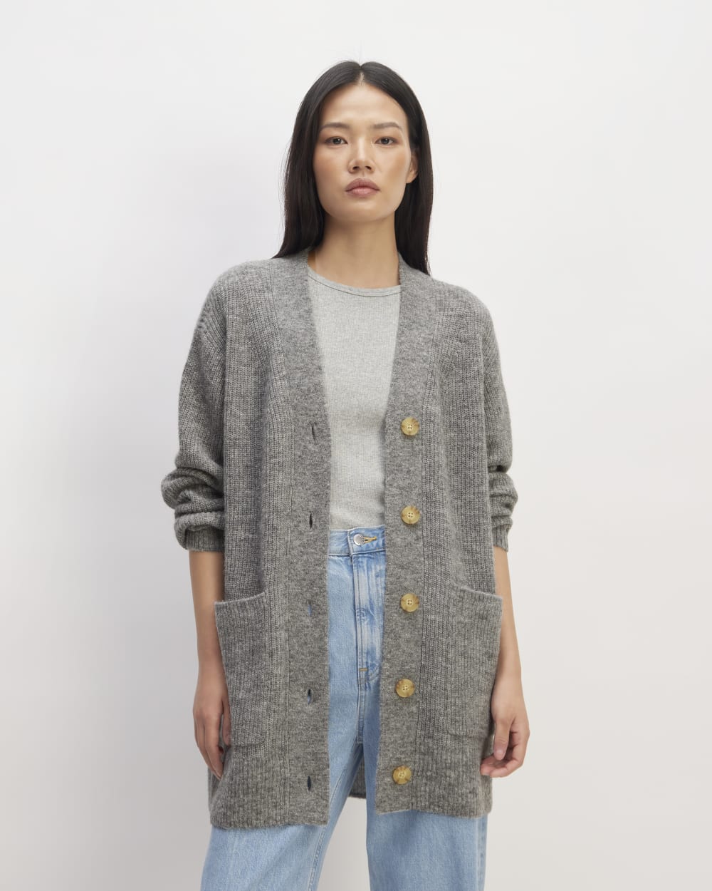 The Oversized Alpaca Pocket Cardigan | Heathered Stone – Everlane