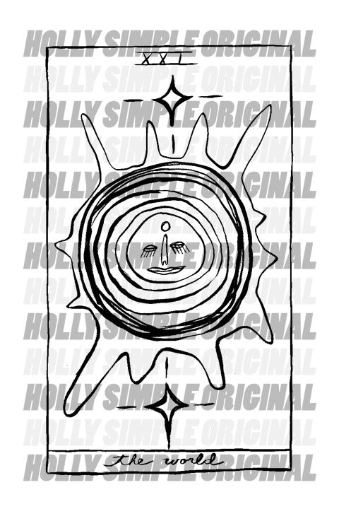 21. THE WORLD : HOLLY SIMPLE TAROT ORIGINAL INK DRAWING – HOLLY