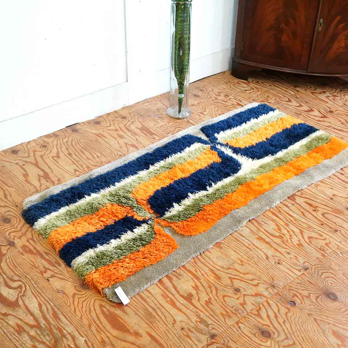 ラグ ミッドセンチュリー 敷物 中古 ブルー オレンジ グリーン 青 緑