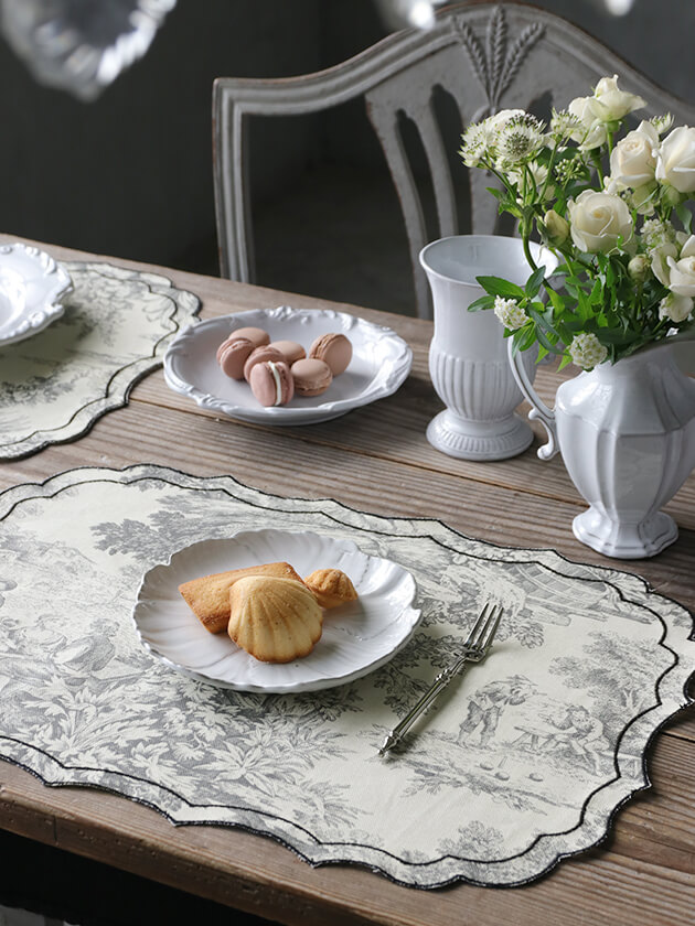 Borgo delle tovaglieプレースマットFIRENZEトワルドジュイ ブラック