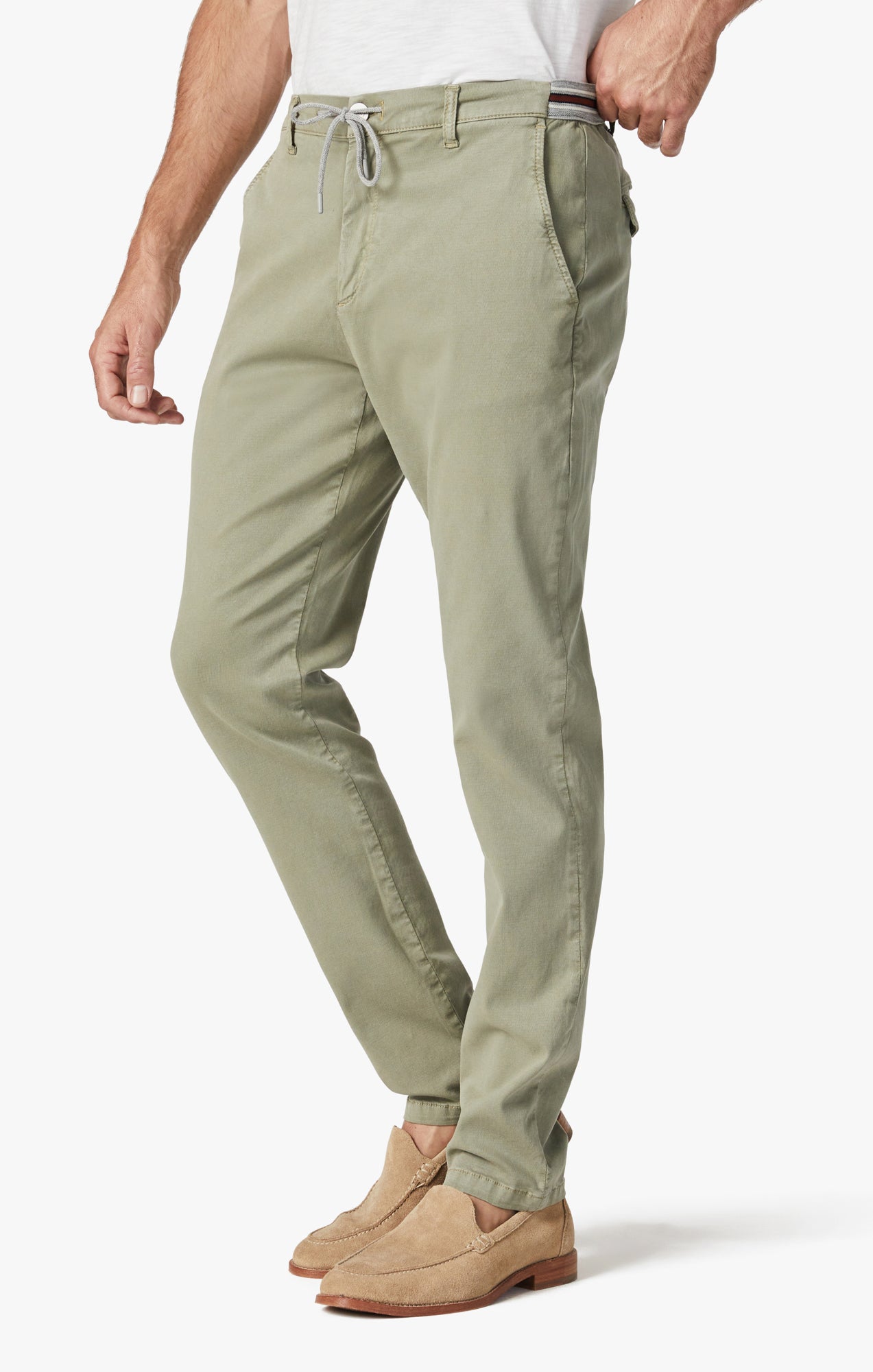 Formia Drawstring Chino Pants In Moss Green Soft Touch – 34 Heritage