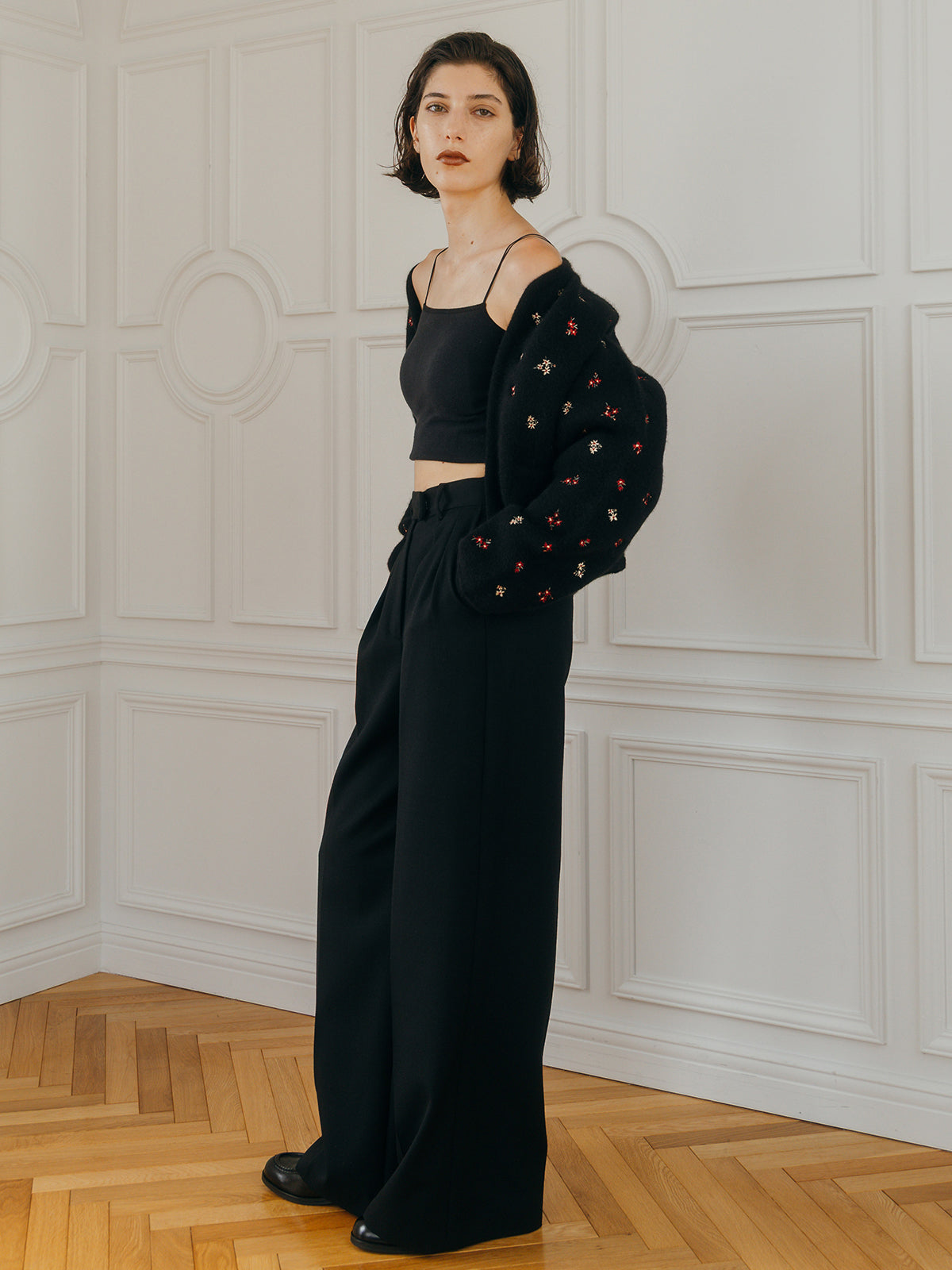 FLOWER EMBROIDERY KNIT JACKET