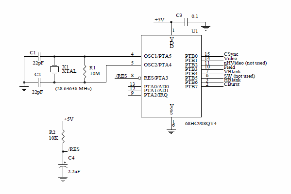MC68HC908QY4 NTSC Test Pattern Generator – Electronics Projects