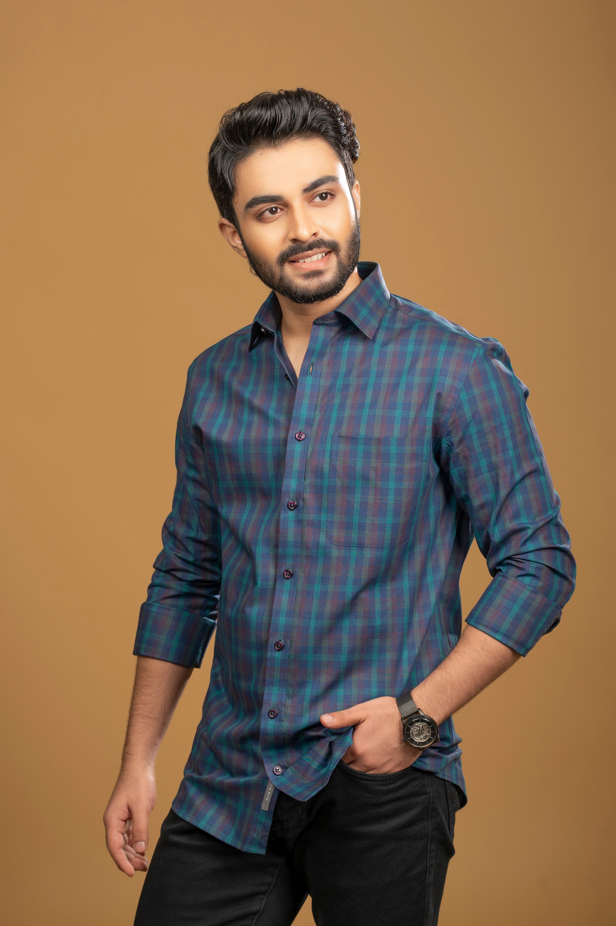 Breezy Blue-Green Checkered Shirt – TailorsCove