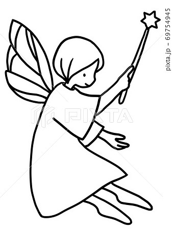 クリスマスをお祝いする妖精の手描き線画イラストのイラスト素材