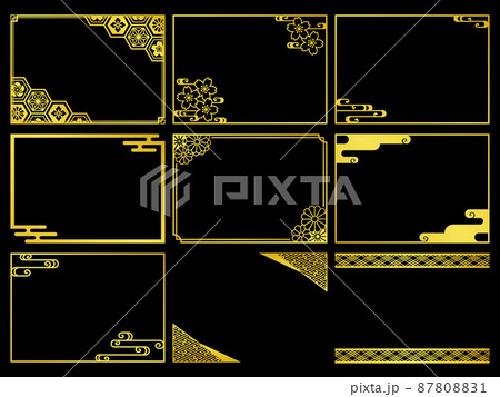 金色の和風の飾りフレームセットのイラスト素材 [87808831] - PIXTA