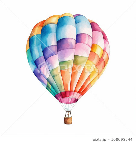 カラフルな気球の水彩イラスト 白背景 AI画像のイラスト素材