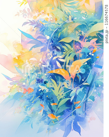 水彩タッチの幻想的な自然の風景のイラスト素材 [116674578] - PIXTA