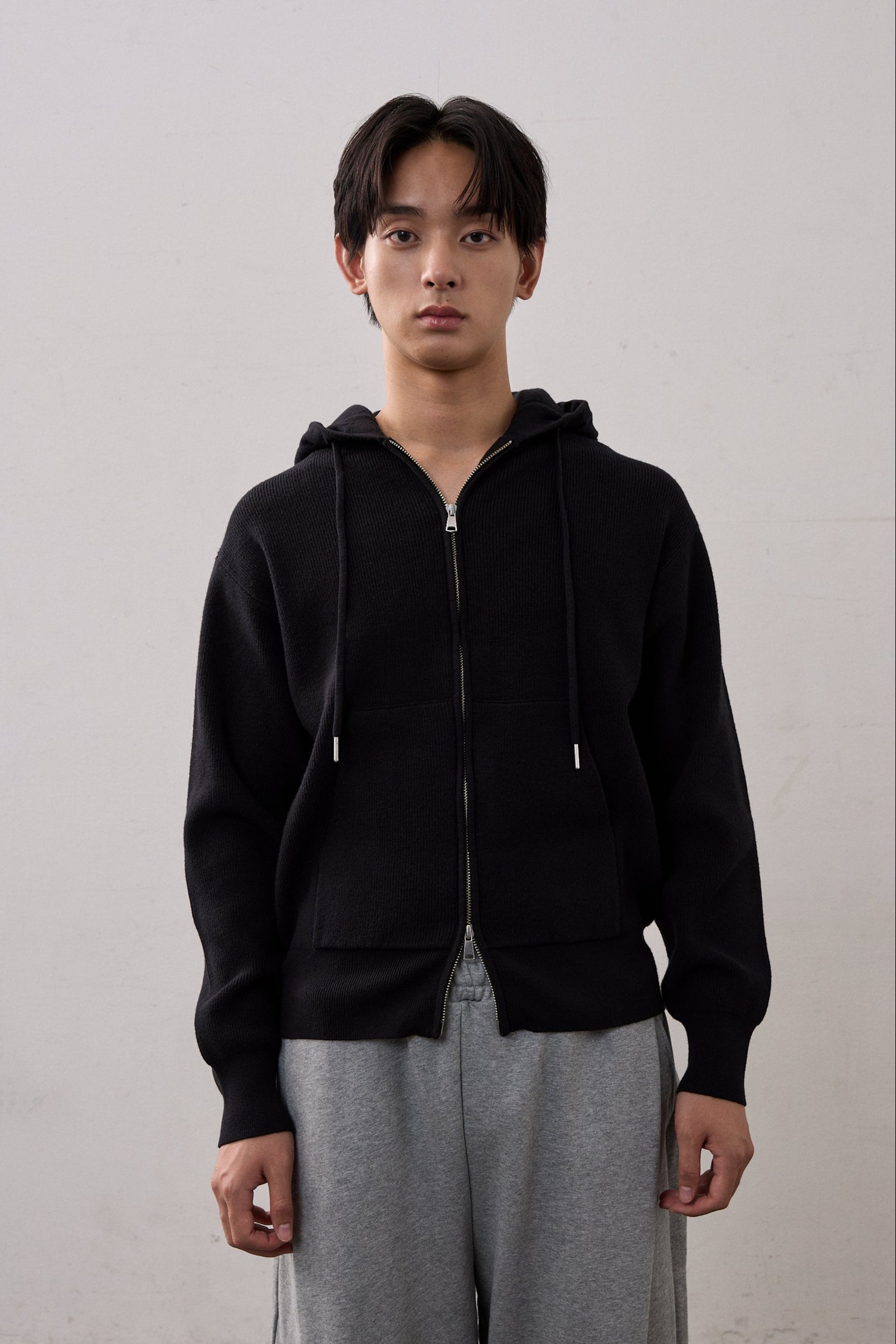 00s Theory double zip d's knit DOUBLE ZIP KNIT HOODIE / BLACK