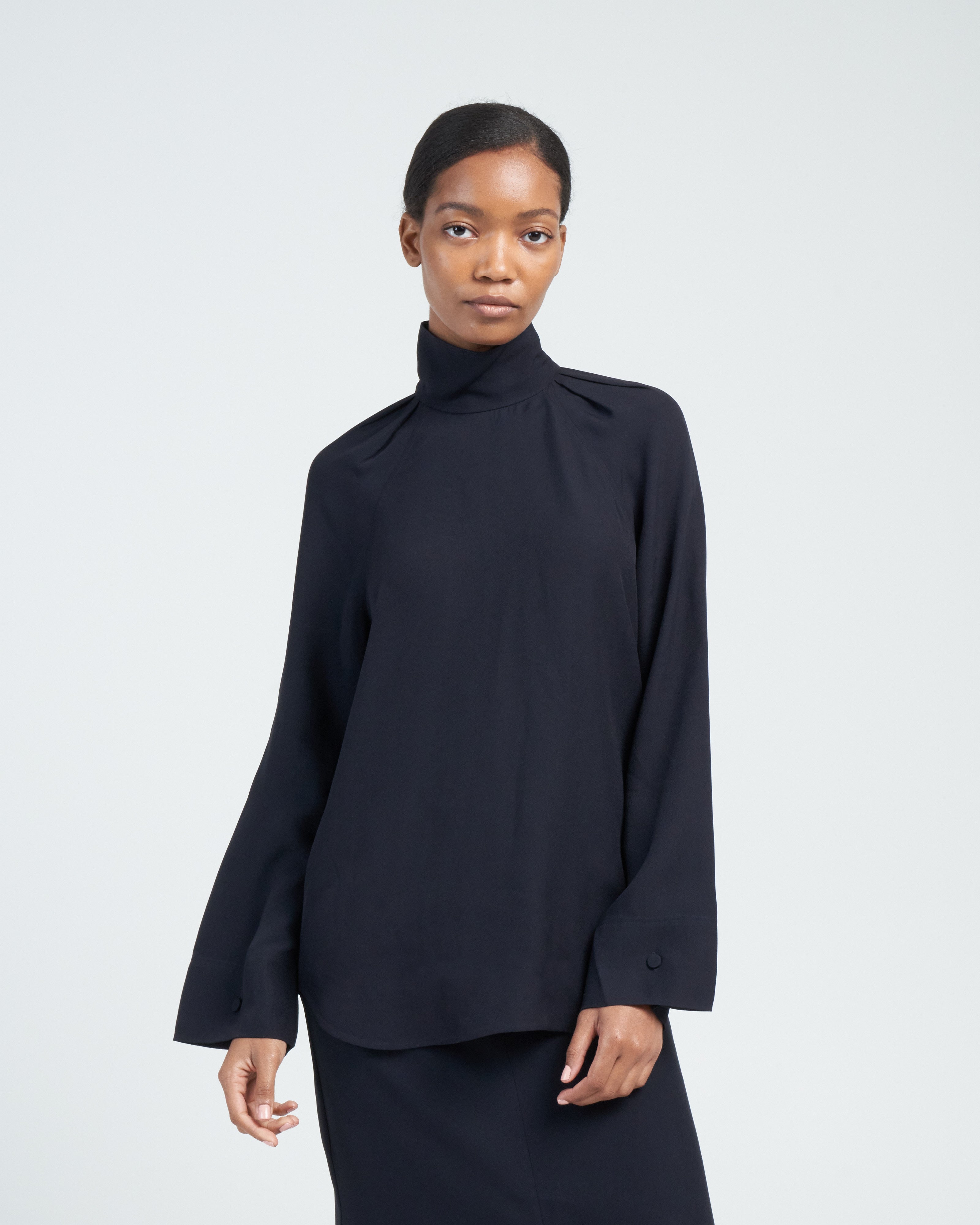 Toteme High-Neck Crepe Blouse Navy