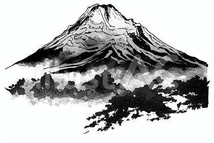 水墨画＿富士山＿年賀状素材＿挿絵＿墨絵イラスト - No: 23476759