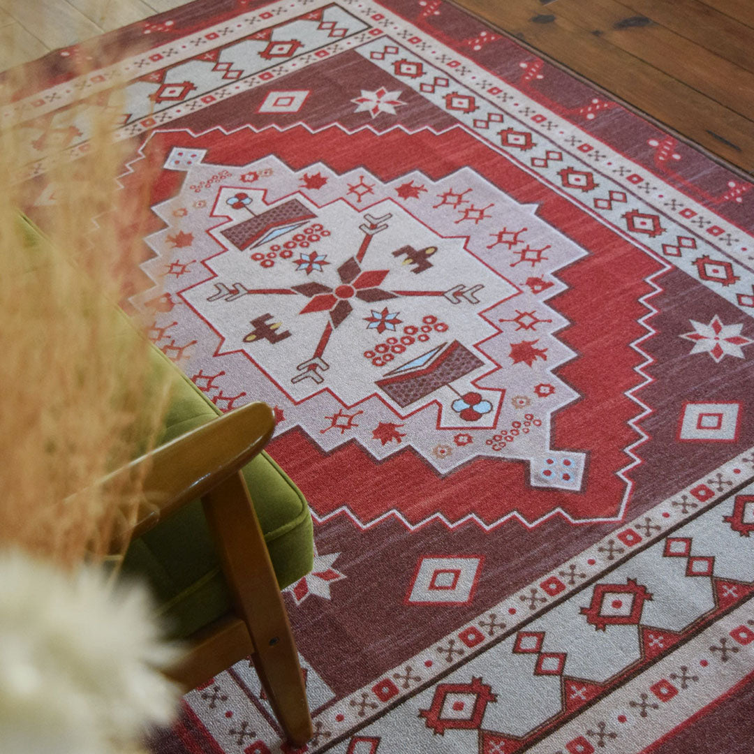 ヴィンテージ風ラグ TOCORU Series アナトリア ループ レッド– ラグと