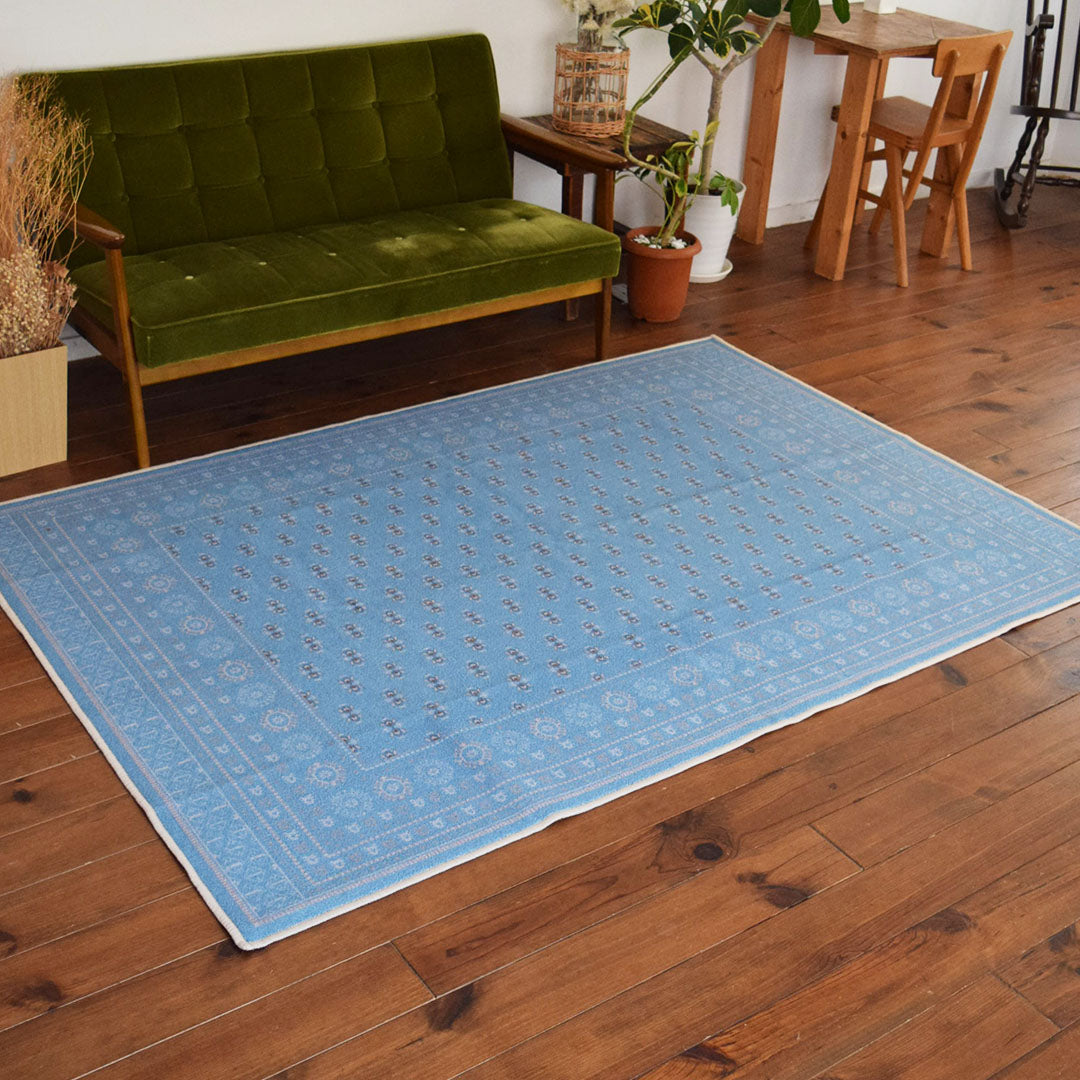 ヴィンテージ風ラグ TOCORU Series ブハラ ループ サックスブルー