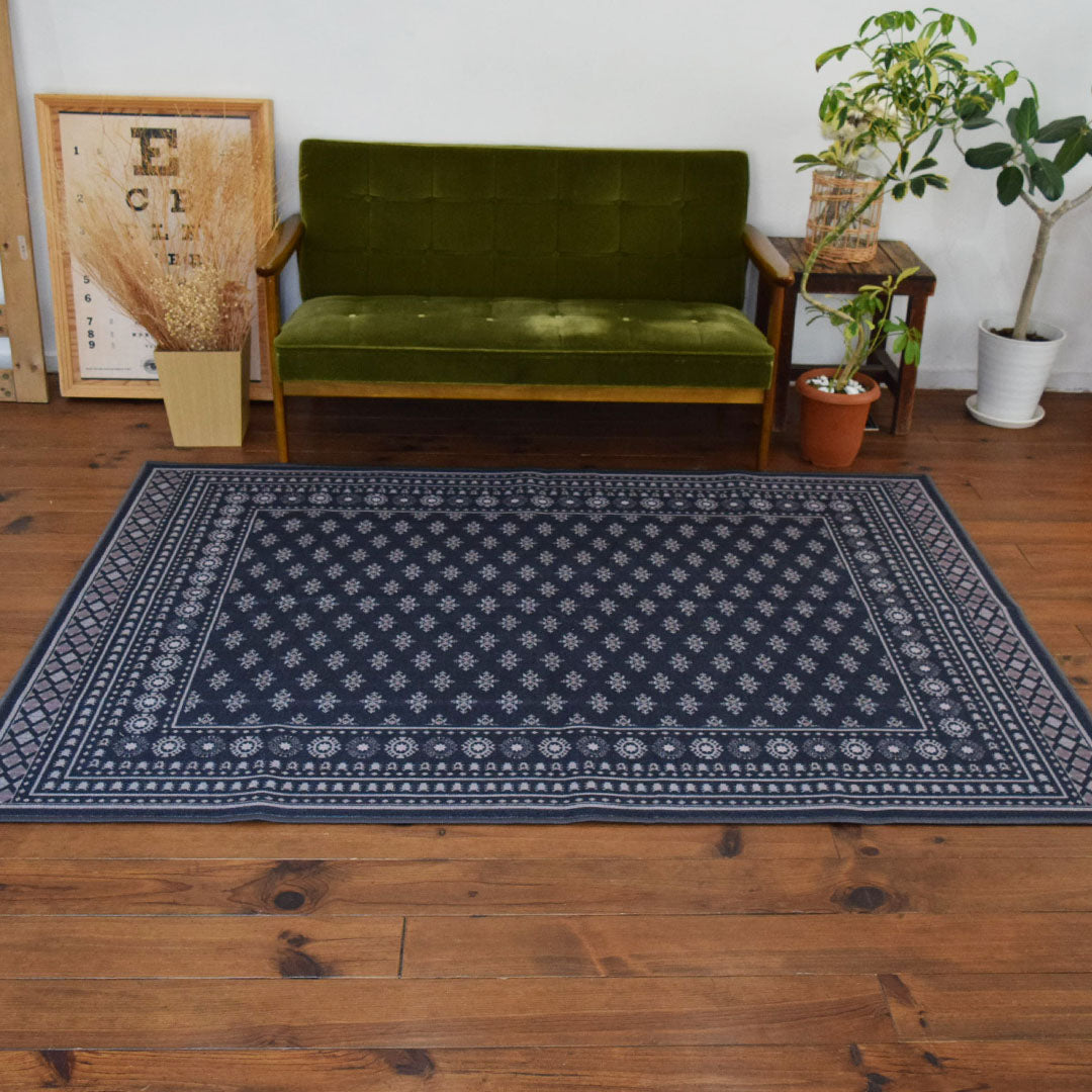 ヴィンテージ風ラグ TOCORU Series ブハラ ループ ブラック– ラグと