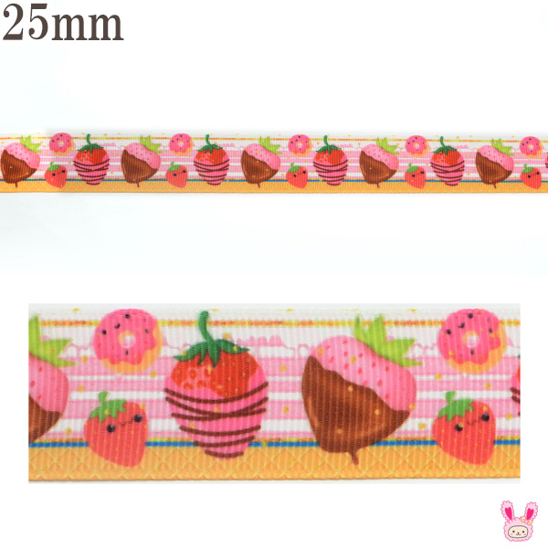楽天市場】25mm プリントリボン チョコレートがけ苺リボン 2m ［在庫