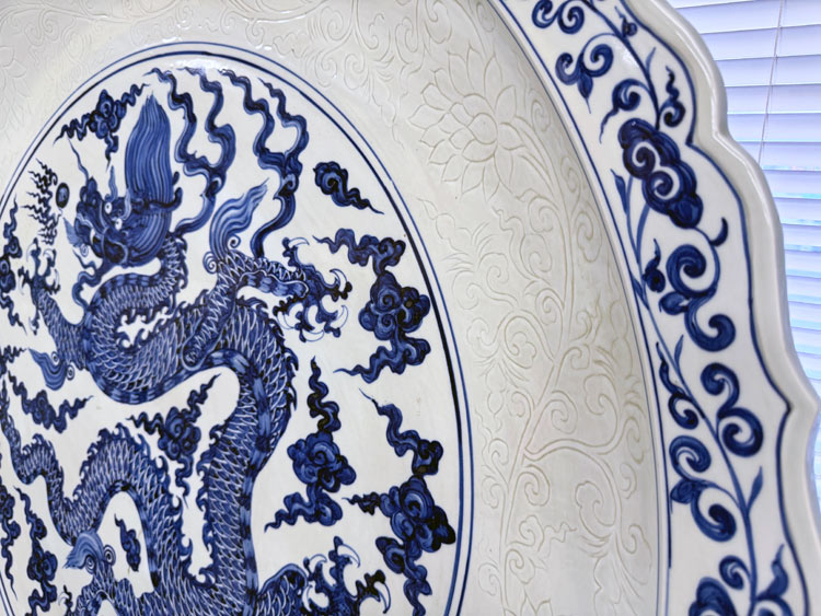 楽天市場】景徳鎮 青花 龍文盤 特大皿 3.5尺 直径約1m13cm 中国美術 染