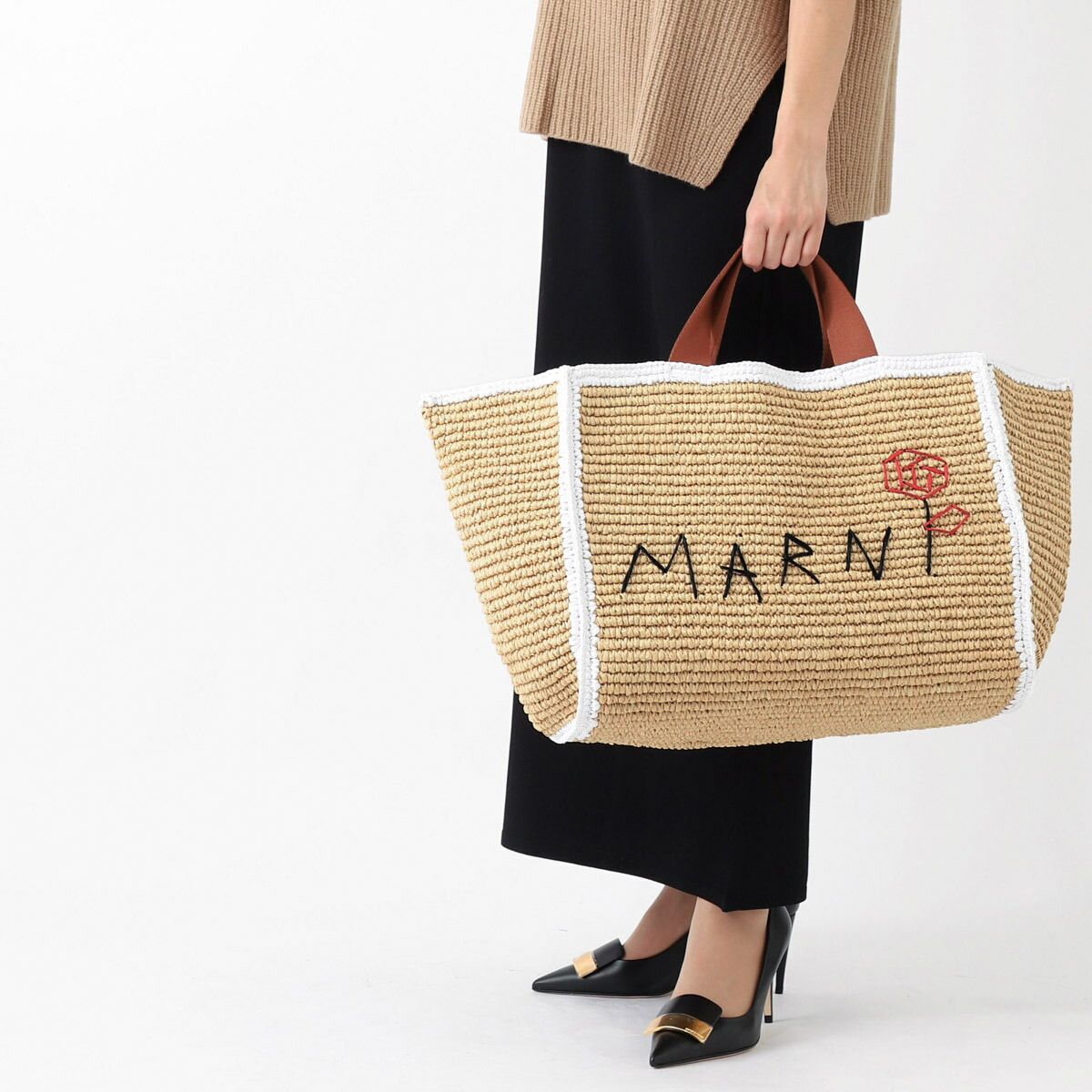 楽天市場】マルニ MARNI トートバッグ 2WAY かごバッグ ベージュ