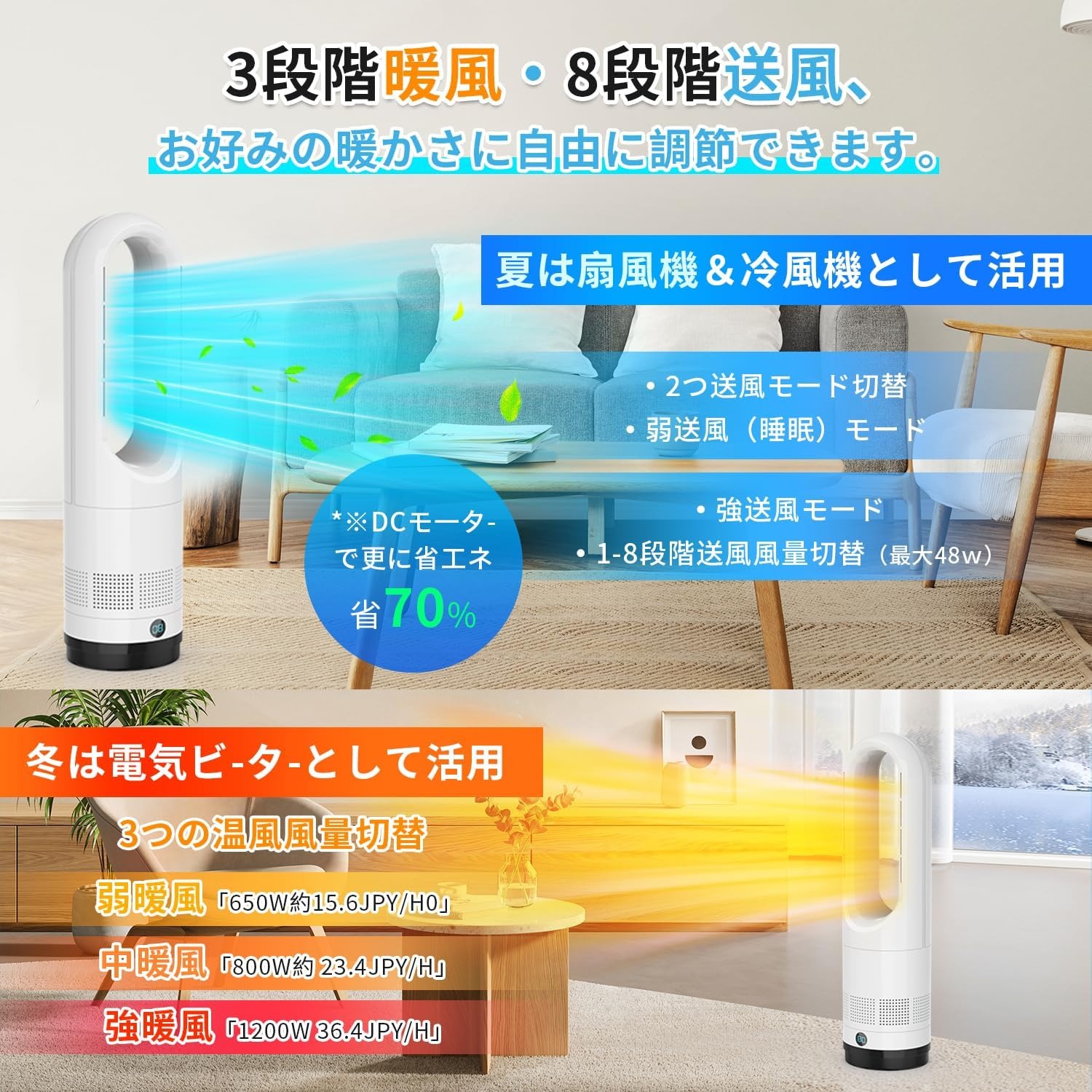 楽天市場】【2025最新進化】冷風機 羽なし【冷暖両用＆タワーファン