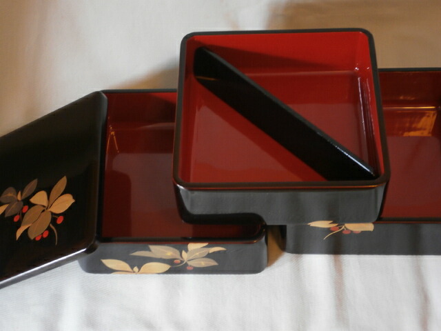 楽天市場】和食器 会津漆器 木製 6.0寸 三段重箱 漆塗り やぶこうじ 溜