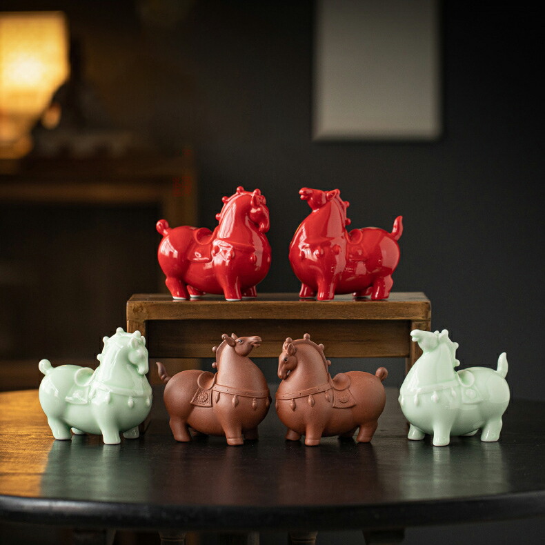 楽天市場】馬の置物 陶器 1ペア 玄関置物 干支飾り うま おきもの 馬