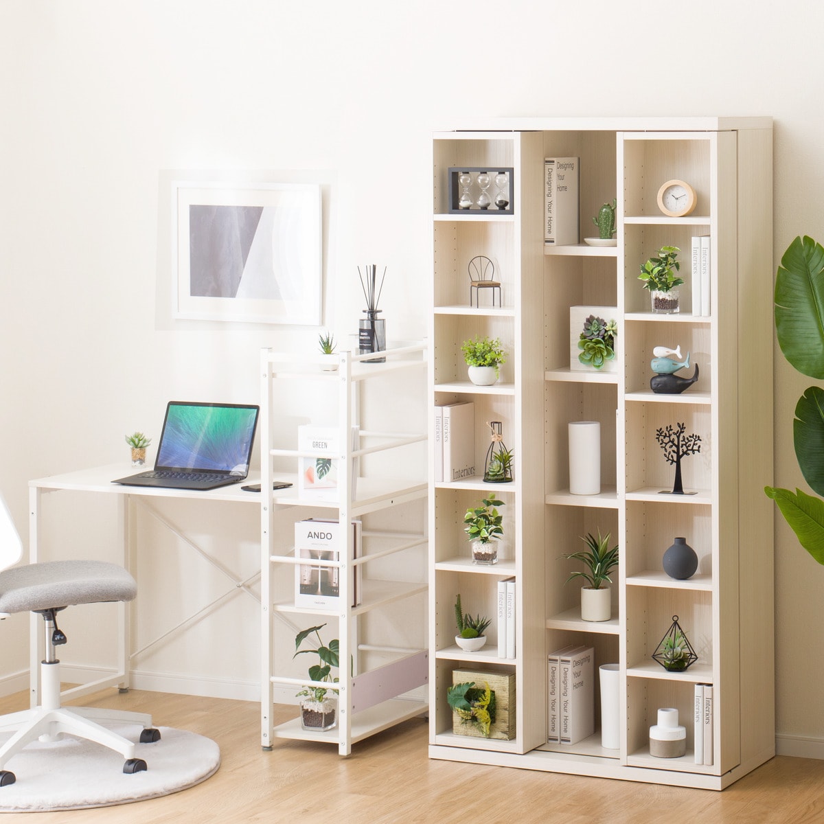 スライド本棚 (テイルL 80WW) ホワイトウォッシュ ニトリ（NITORI