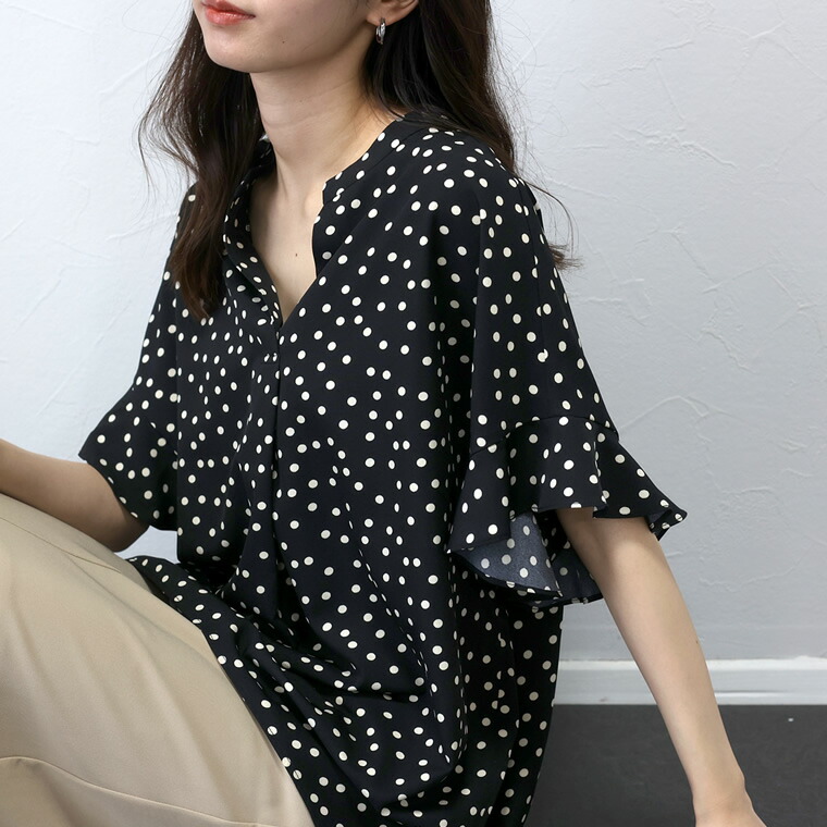 楽天市場】プリントデシンスキッパードットブラウス 【メール便可/ma1