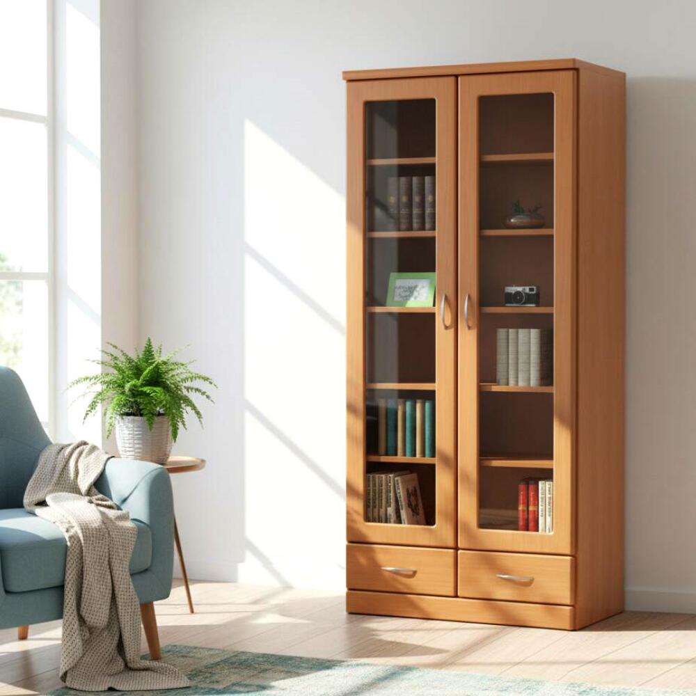 楽天市場】本棚 書棚 扉付き ガラス扉 大容量 ハイタイプ 完成品 組立
