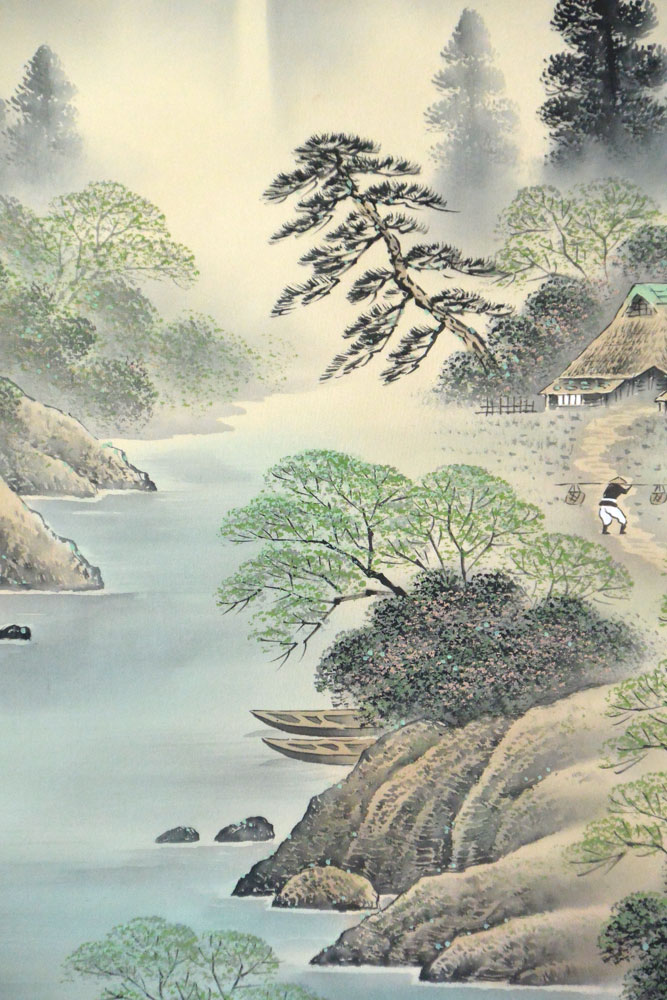 楽天市場】掛軸 彩色山水 保母一峰画(掛け軸 尺五立）幅54.5cm×丈190cm