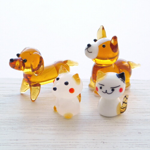楽天市場】ガラス細工 犬 猫 ミニチュア ジオラマ 2個 ym1-2326
