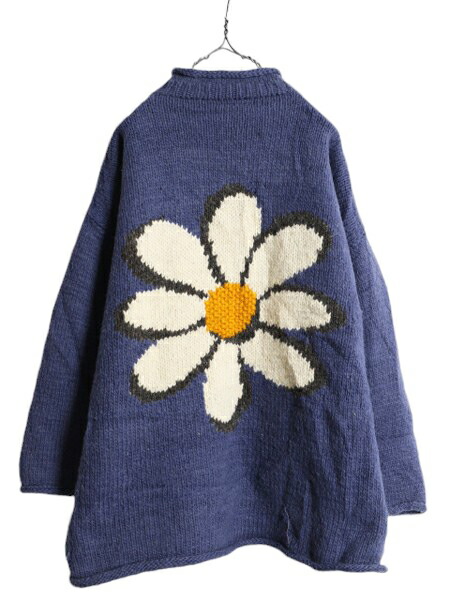 楽天市場】手編み エクアドル製 ☆ ロールネック 両面 花 ウール