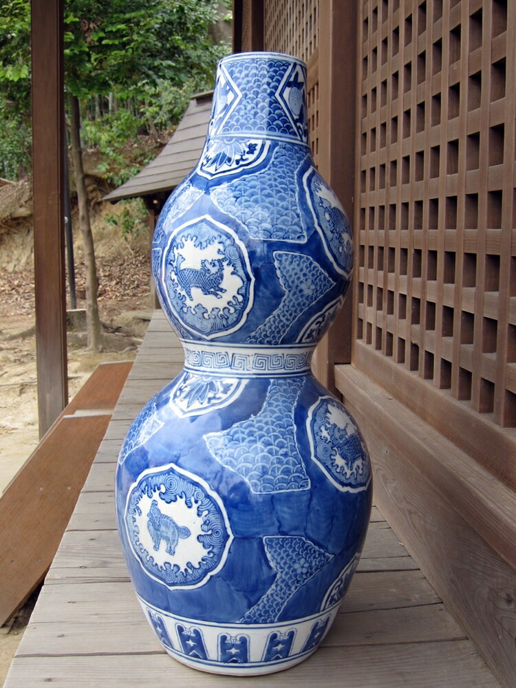 楽天市場】中国 清時代 染付 瓢箪形 大花瓶62cm 中国陶磁器 陶器 磁器