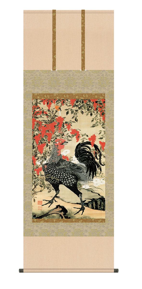 楽天市場】10年保証 掛け軸 南天雄鶏図 (なんてんゆうけいず) 伊藤若冲