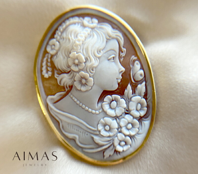 フェラガモ シェル カメオ ブローチ アンティーク ビンテージ トップ