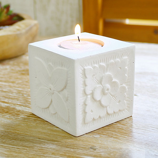 楽天市場】ホワイトセメントの四角いキャンドルホルダー ろうそく立て