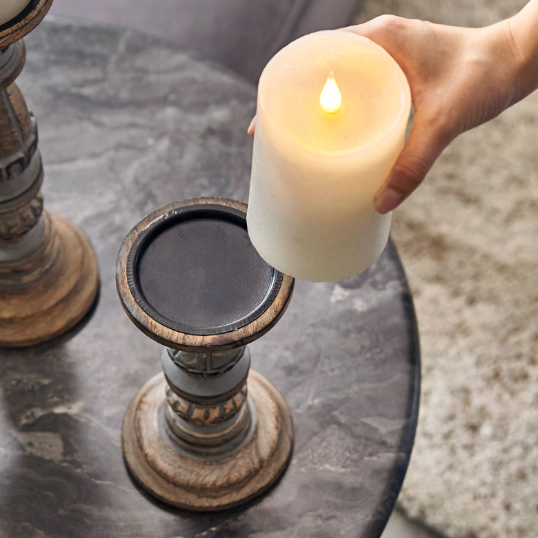 楽天市場】キャンドルホルダー グレイウォッシュ 木製 ラウンド型 S